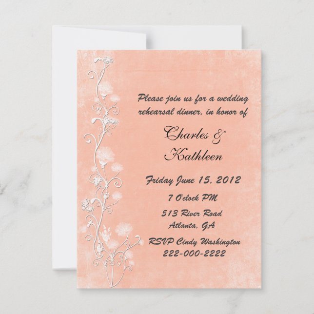 Invitation Dîner de répétition Mariage de pêche élégant Invit (Devant)