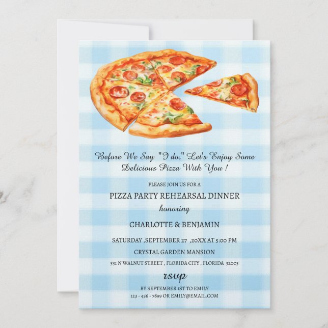 Invitation Dîner de répétition Mariage de pizza rustique (Devant)