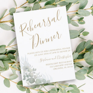 Invitation Dîner de répétition Mariage de script d'or de feui