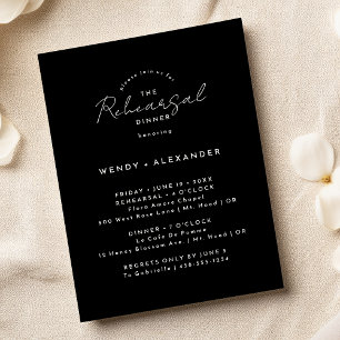 Invitation Dîner de répétition Mariage de script moderne noir