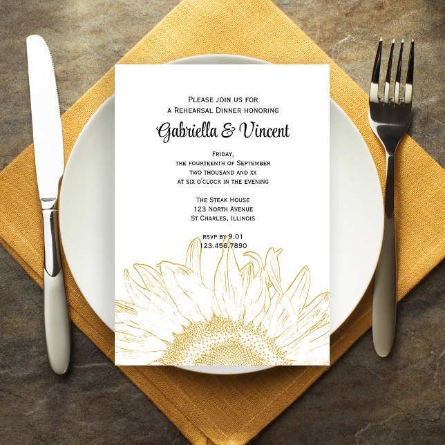 Invitation Dîner de répétition Mariage de tournesol jaune (Créateur téléchargé)