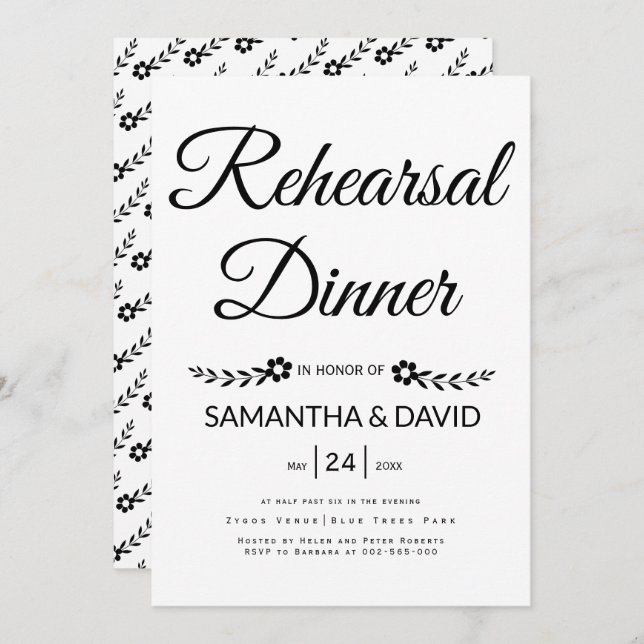 Invitation Dîner de répétition mariage de typographie noir et (Devant / Derrière)