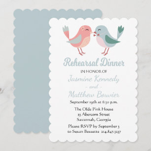 Invitation Dîner de répétition Mariage des Lovebirds roses et