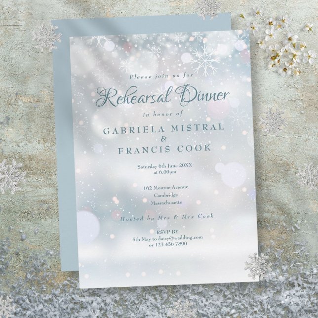 Invitation Dîner de répétition Mariage des premiers Snowflake (First Snowflakes Wedding Rehearsal Dinner Invitation)