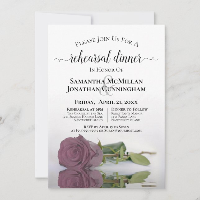 Invitation Dîner de répétition Mariage Dusty Mauve Rose (Devant)
