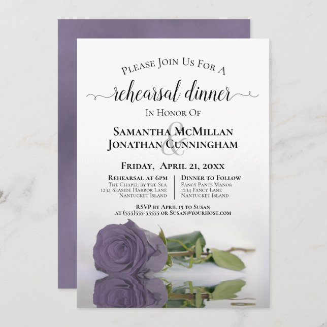 Invitation Dîner de répétition Mariage Dusty Purple Rose Clas (Devant / Derrière)
