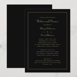 Invitation Dîner de répétition Mariage élégant noir et or