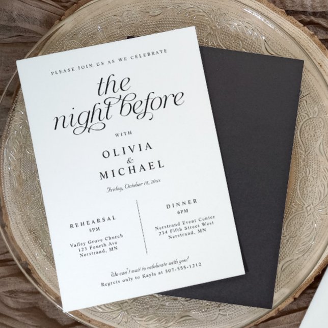 Invitation Dîner de répétition mariage Élégant Simple (Modern rehearsal dinner invitation with matching coasters, styled on a neutral elegant tablescape.)