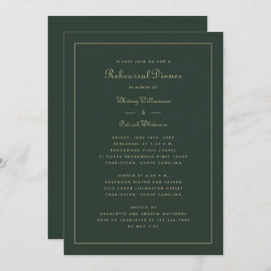 Invitation Dîner de répétition Mariage Emerald Green & Gold