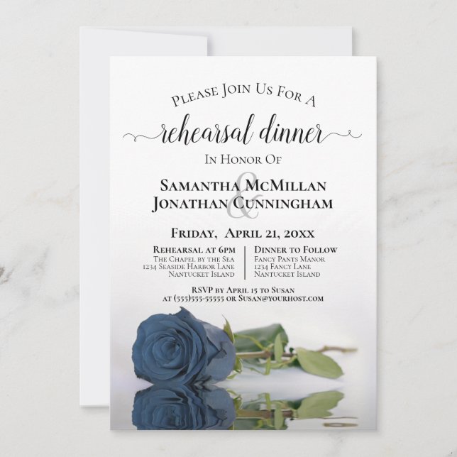 Invitation Dîner de répétition Mariage en acier bleu Dusty (Devant)