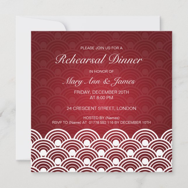 Invitation Dîner de répétition Mariage en rouge Motif (Devant)