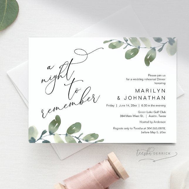Invitation Dîner de répétition mariage, Eucalyptus Green (A Night To Remember, Wedding Rehearsal Dinner, Eucalyptus Greenery Invitation Card, Downloadable)