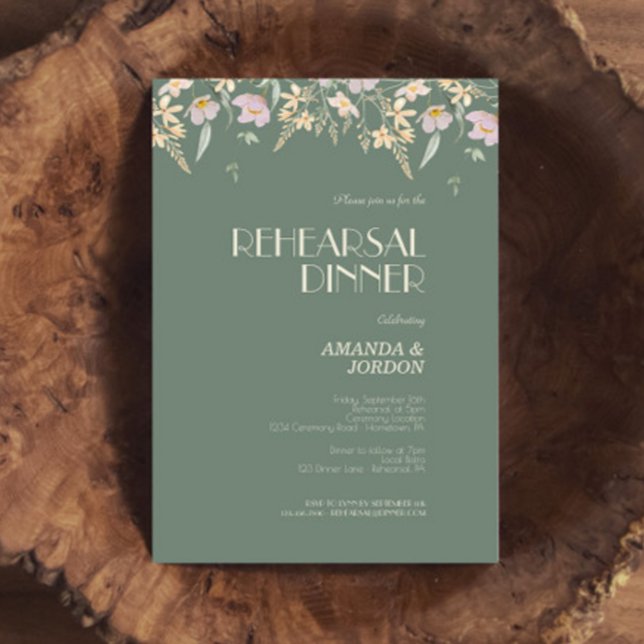 Invitation Dîner de répétition Mariage fleur sauvage Sage Dec (Créateur téléchargé)