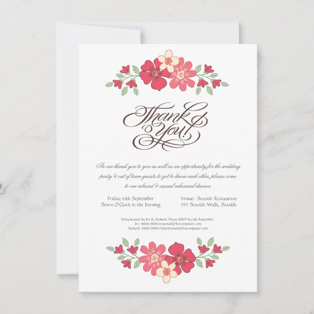 Invitation Dîner de répétition mariage Fleurs florales rustiq (Devant)