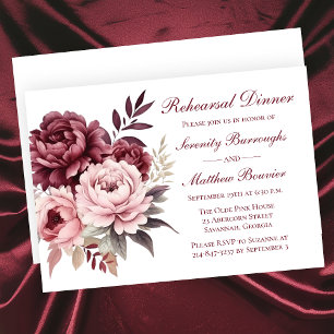 Invitation Dîner de répétition Mariage Floral Watercolor Peon