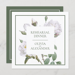 Invitation Dîner de répétition Mariage Floral White Roses