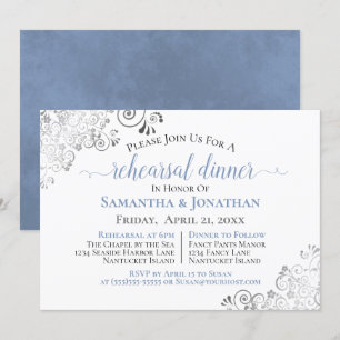 Invitation Dîner de répétition Mariage Frilly Elegant Blue Gr