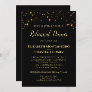 Invitation Dîner de répétition Mariage Gold Stars and Sparkle
