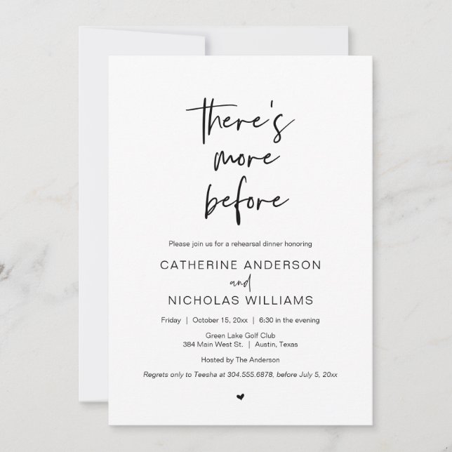 Invitation Dîner de répétition mariage, il ya plus avant (Devant)