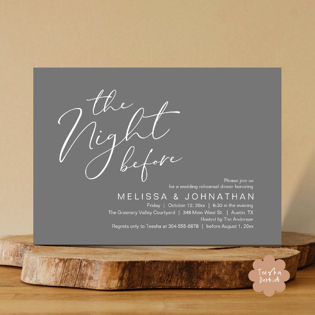 Invitation Dîner De Répétition mariage La Nuit Avant (The Night Before Romantic Modern Wedding Rehearsal Dinner Aesthetic Invites PDF Classy Dark Grey)
