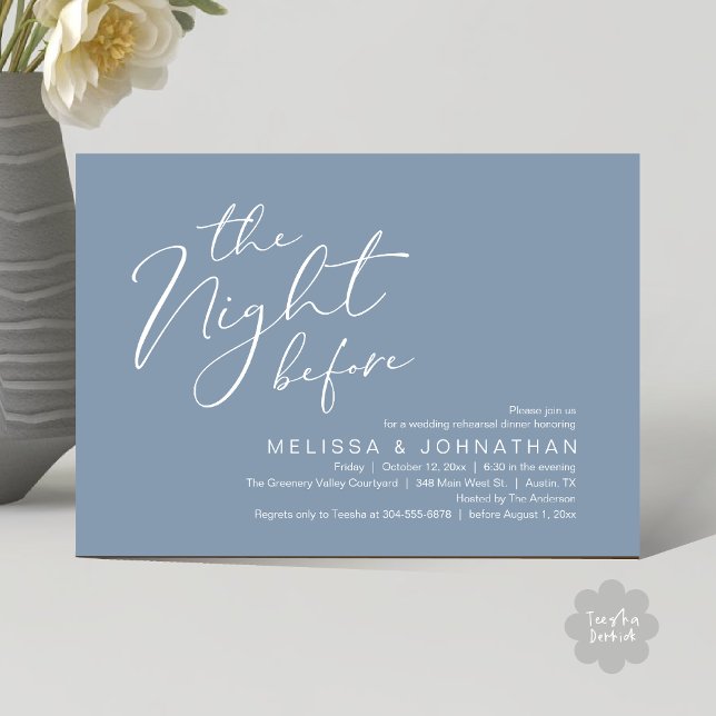 Invitation Dîner De Répétition mariage La Nuit Avant (The Night Before Romantic Modern Wedding Rehearsal Dinner Aesthetic Invites PDF Classy Dusty Blue)