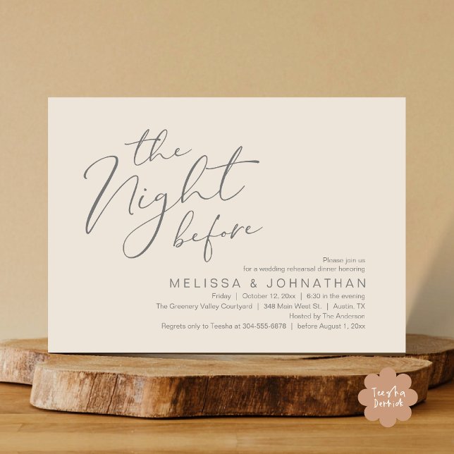 Invitation Dîner De Répétition mariage La Nuit Avant (The Night Before Romantic Modern Wedding Rehearsal Dinner Aesthetic Invites PDF Classy Cream Grey)