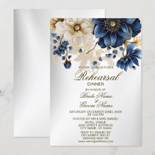 Invitation Dîner de répétition mariage Marine Bleu Blanc Flor