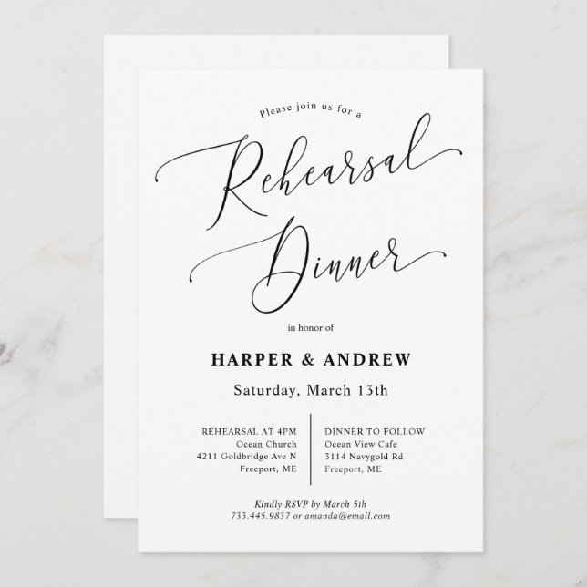 Invitation Dîner de répétition Mariage minimal (Devant / Derrière)
