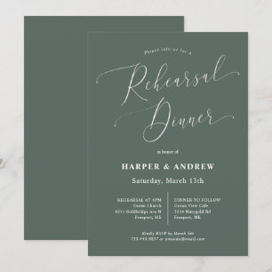 Invitation Dîner de répétition Mariage minimal vert