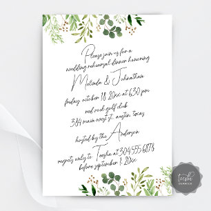 Invitation Dîner de répétition mariage, Modern Greenery
