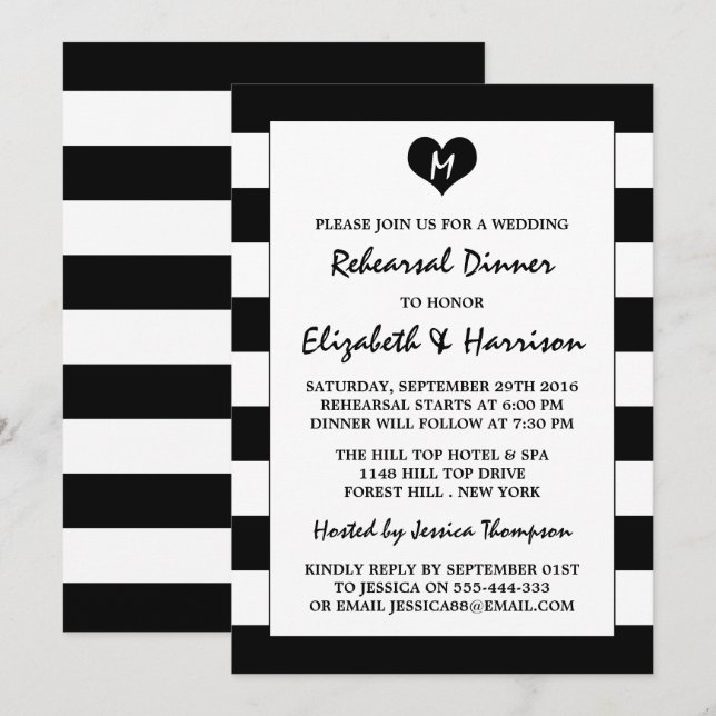 Invitation Dîner de répétition Mariage moderne et chic noir e (Devant / Derrière)