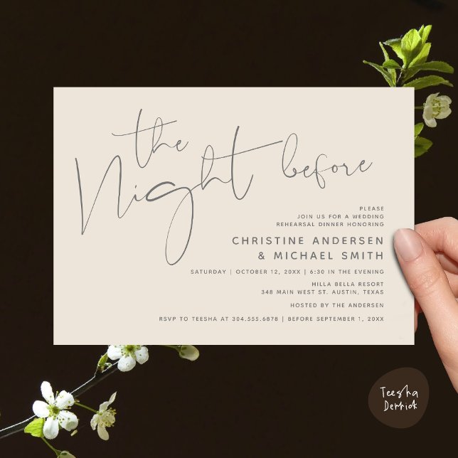 Invitation Dîner De Répétition Mariage Moderne, La Nuit Avant (Modern Wedding Rehearsal Dinner, The Night Before Invitation Card Minimalist Beautiful Grey Cream)
