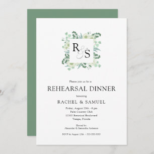 Invitation Dîner de répétition Mariage Monogram Greenery