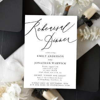 Invitation Dîner de répétition Mariage noir blanc
