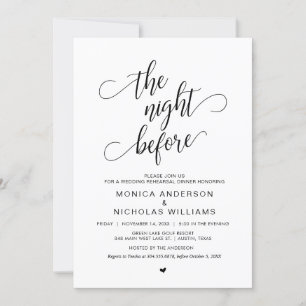 Invitation Dîner De Répétition mariage, Noir Classique Simple