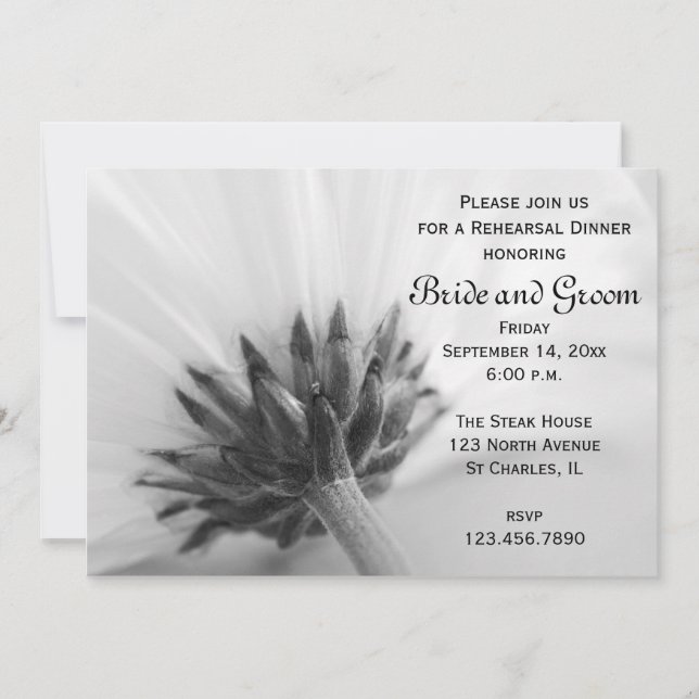 Invitation Dîner de répétition Mariage noir et blanc (Devant)