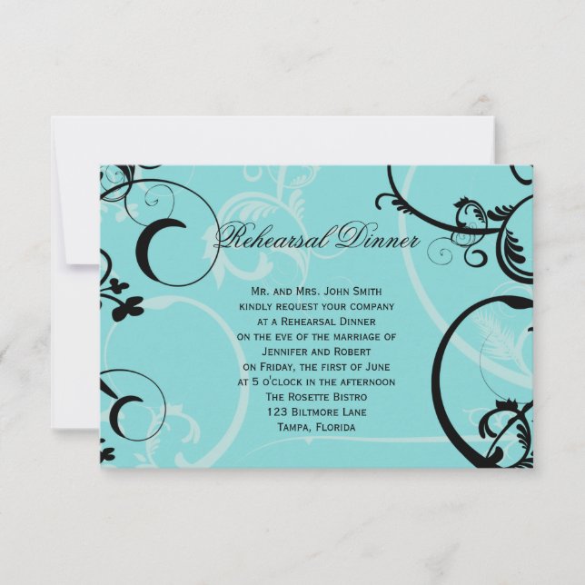 Invitation Dîner de répétition Mariage noir turquoise (Devant)