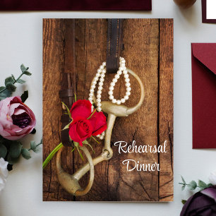 Invitation Dîner de répétition Mariage occidental rose Horse