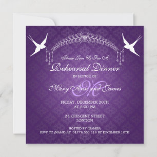 Invitation Dîner de répétition Mariage Oiseaux Monogramme Vio