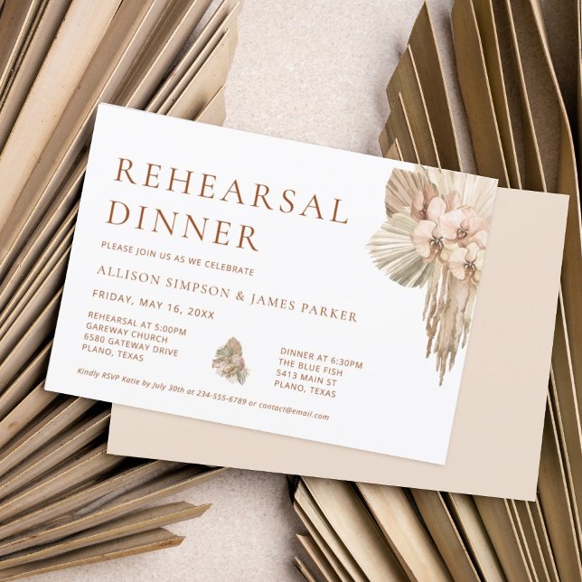 Invitation Dîner de répétition Mariage Pampas Grass Desert (Créateur téléchargé)