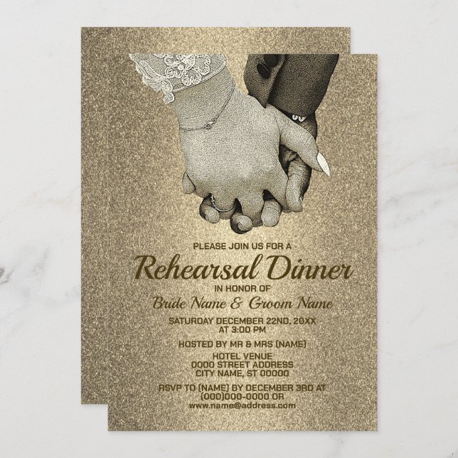 Invitation Dîner de répétition Mariage Parties scintillant d' (Devant / Derrière)