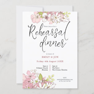 Invitation Dîner de répétition Mariage Pastel Florals Script