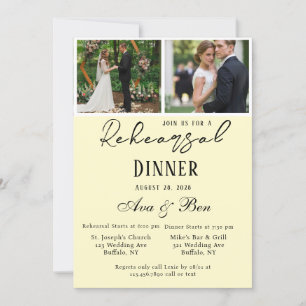 Invitation Dîner de répétition Mariage photo jaune beurre