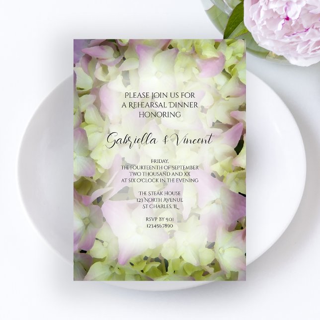 Invitation Dîner de répétition Mariage presque rose Hydrangea (Créateur téléchargé)