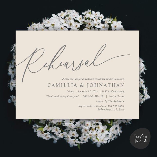 Invitation Dîner de répétition Mariage romantique moderne (Modern Romantic Wedding Rehearsal Dinner Dancing Invitation Card PDF Aesthetic Cream Grey)