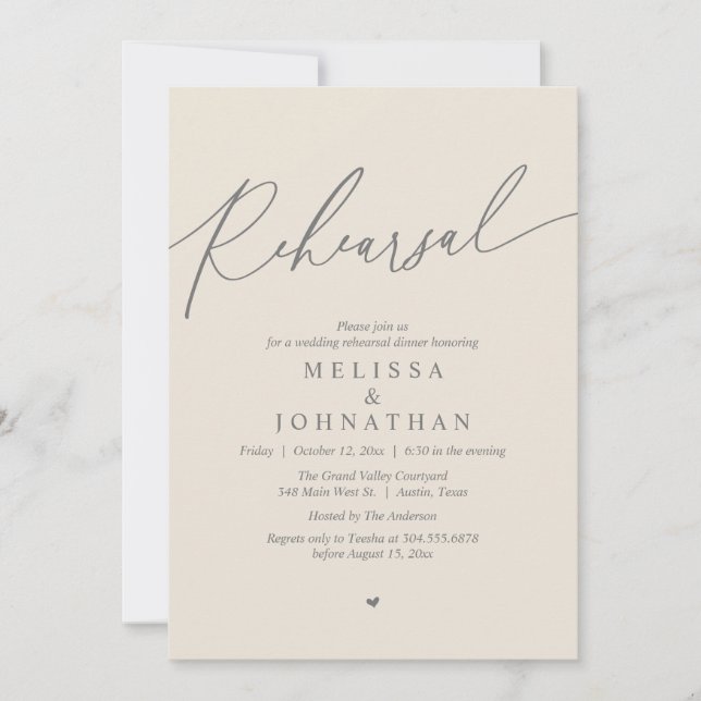 Invitation Dîner de répétition Mariage romantique moderne (Devant)