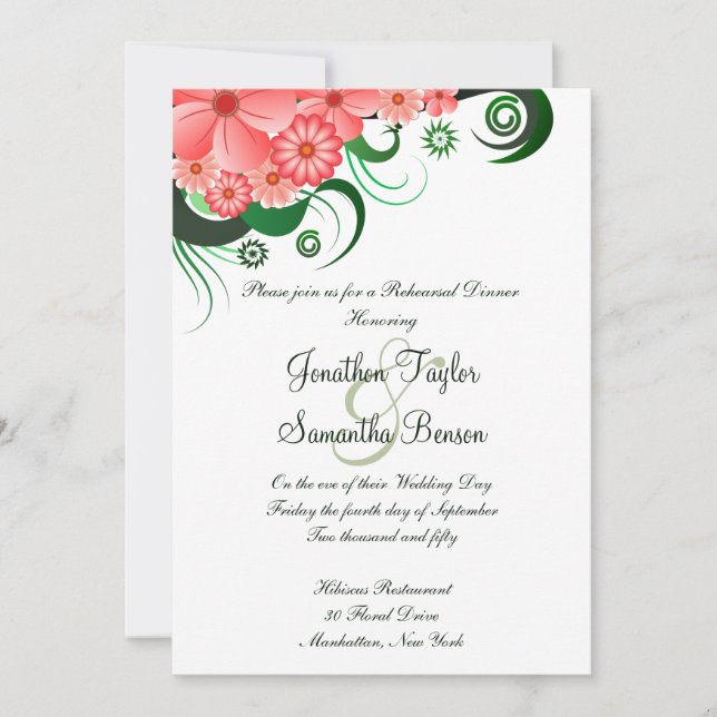 Invitation Dîner de répétition Mariage rose Hibiscus Invitati (Devant)