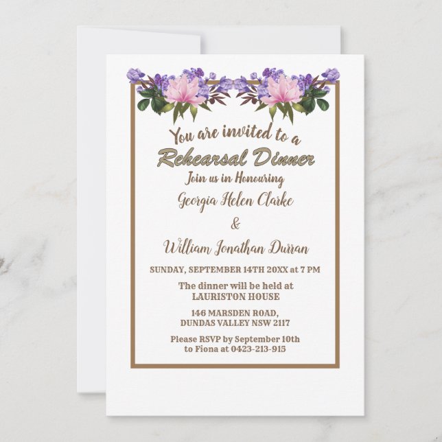 Invitation Dîner de répétition Mariage rose Magnolia (Devant)
