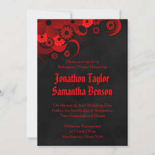 Invitation Dîner de répétition Mariage rouge Floral noir Invi