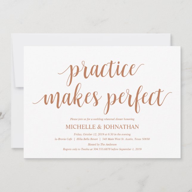 Invitation Dîner de répétition Mariage russe, cuivre moderne (Devant)